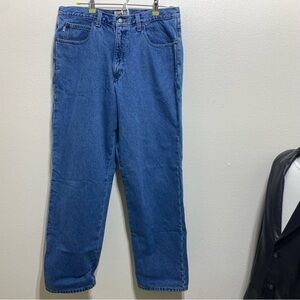 L.L. Bean Jeans Plaid Cotton Lined Relaxed Fit Men's 36X32 Cotton Blue Workwear